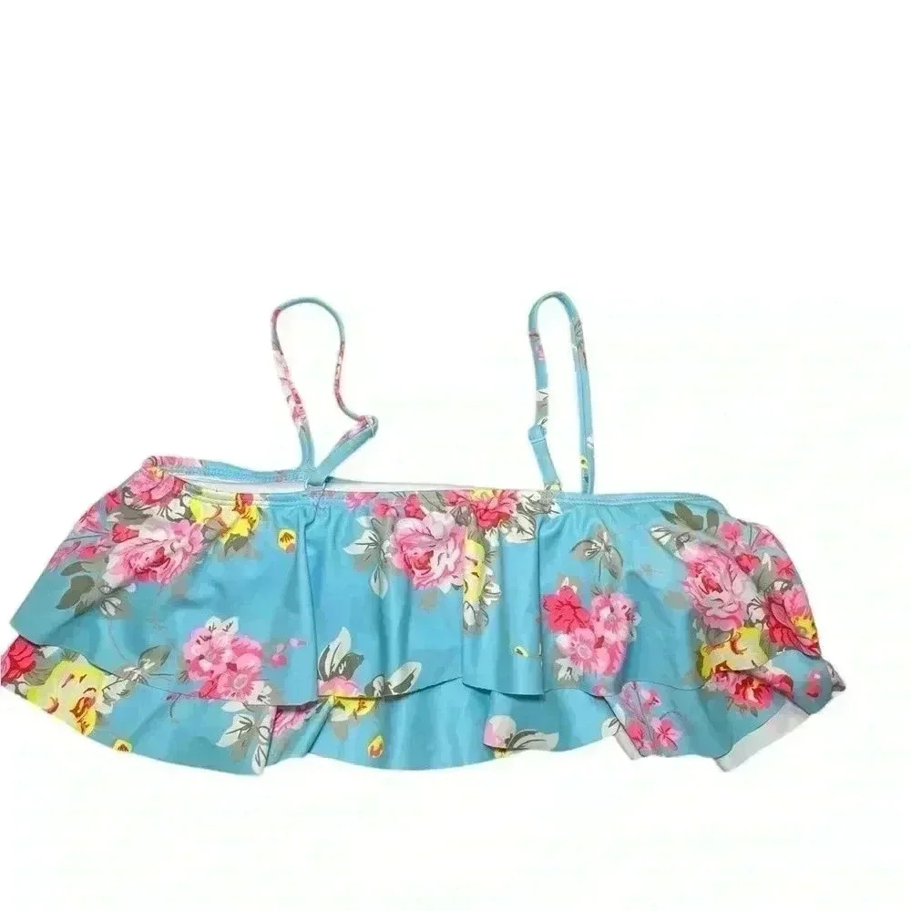 Seafolly Girls Paradise Garden Ruffle Bikini Blue Floral Size 14 NWT